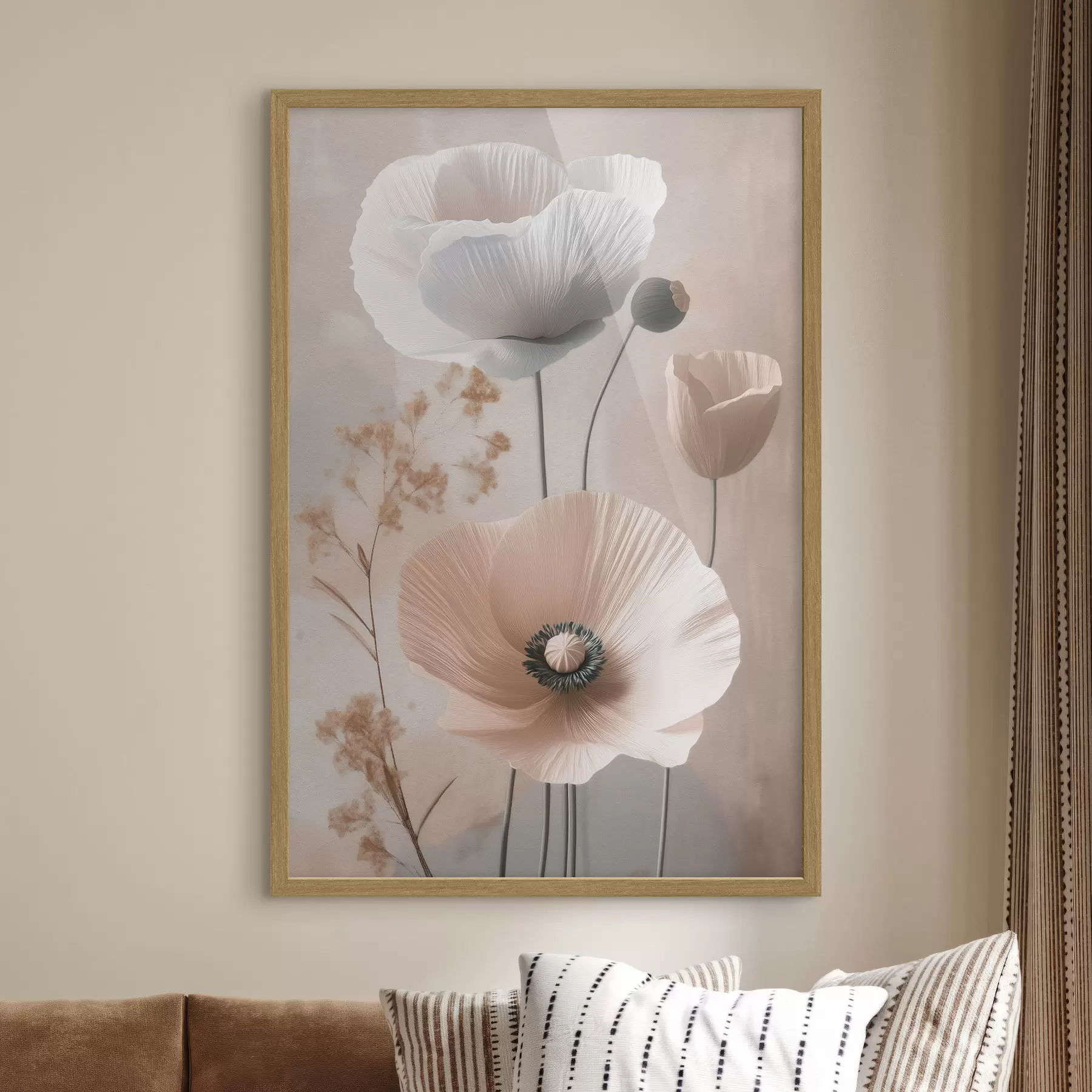 Fototapete Zarte Mohnblumen mit getrockneten Zweigen f49201