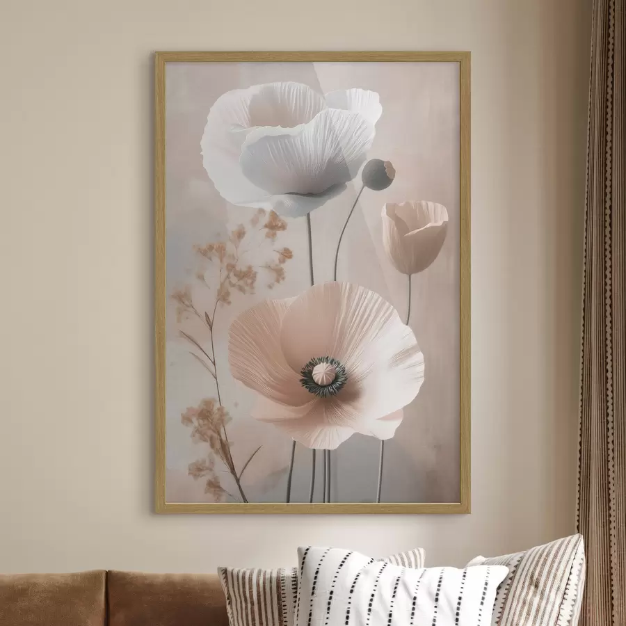 Fototapete Zarte Mohnblumen mit getrockneten Zweigen f49201