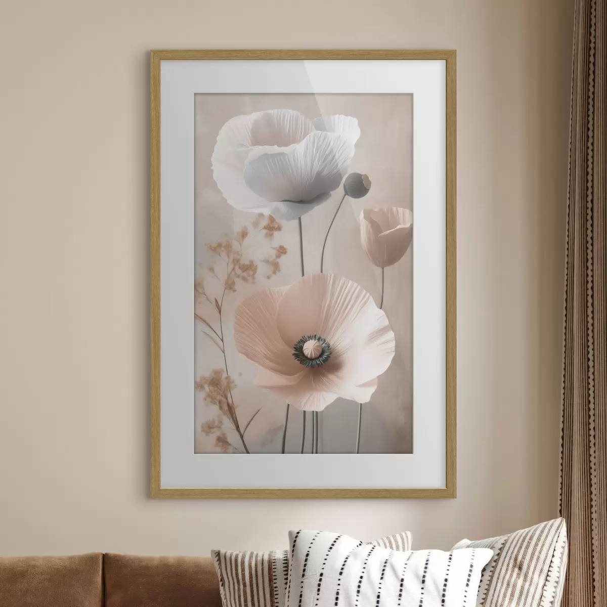 Poster Zarte Mohnblumen mit getrockneten Zweigen f49201