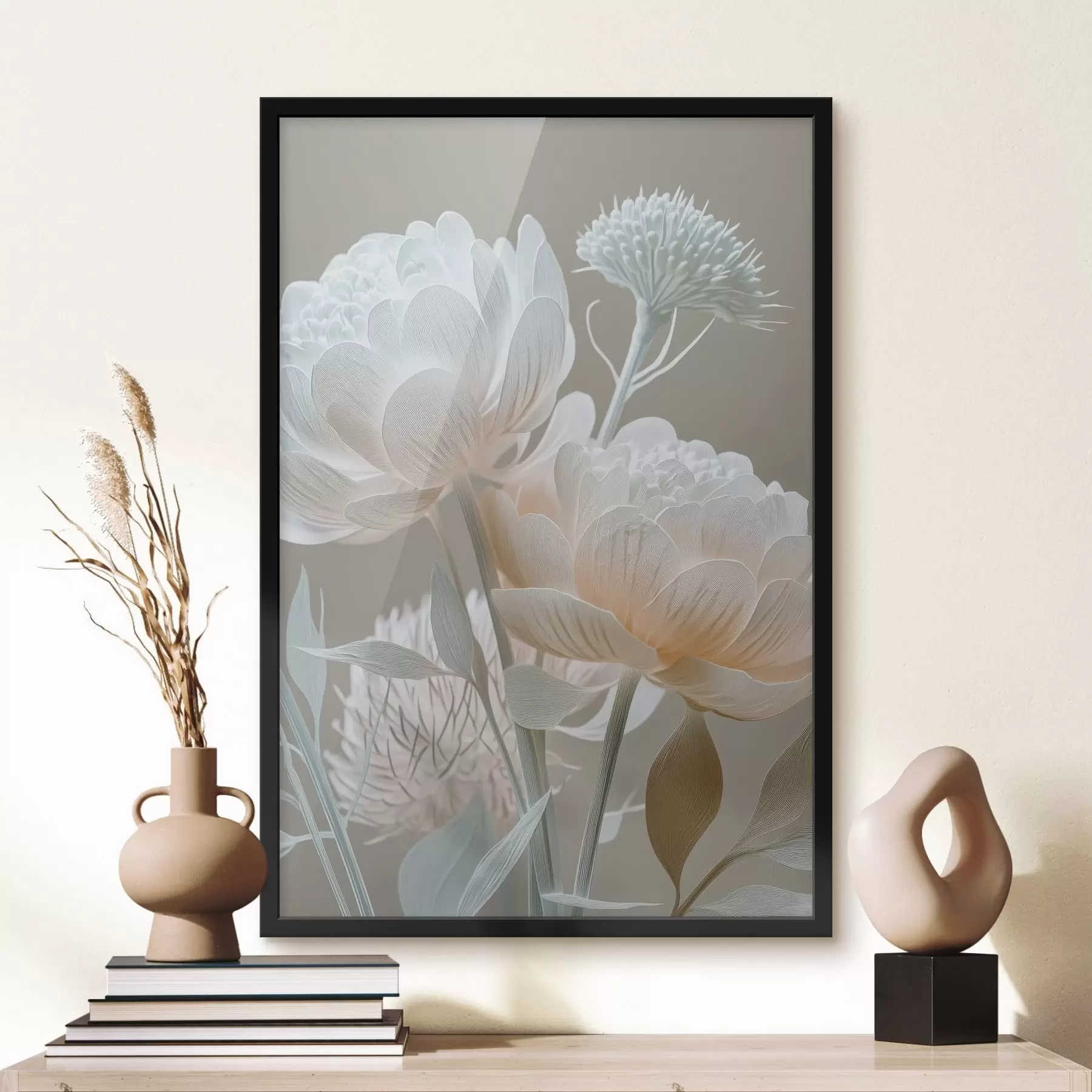 Fototapete Luftiges Arrangement aus pastellfarbenen Blumen f49210