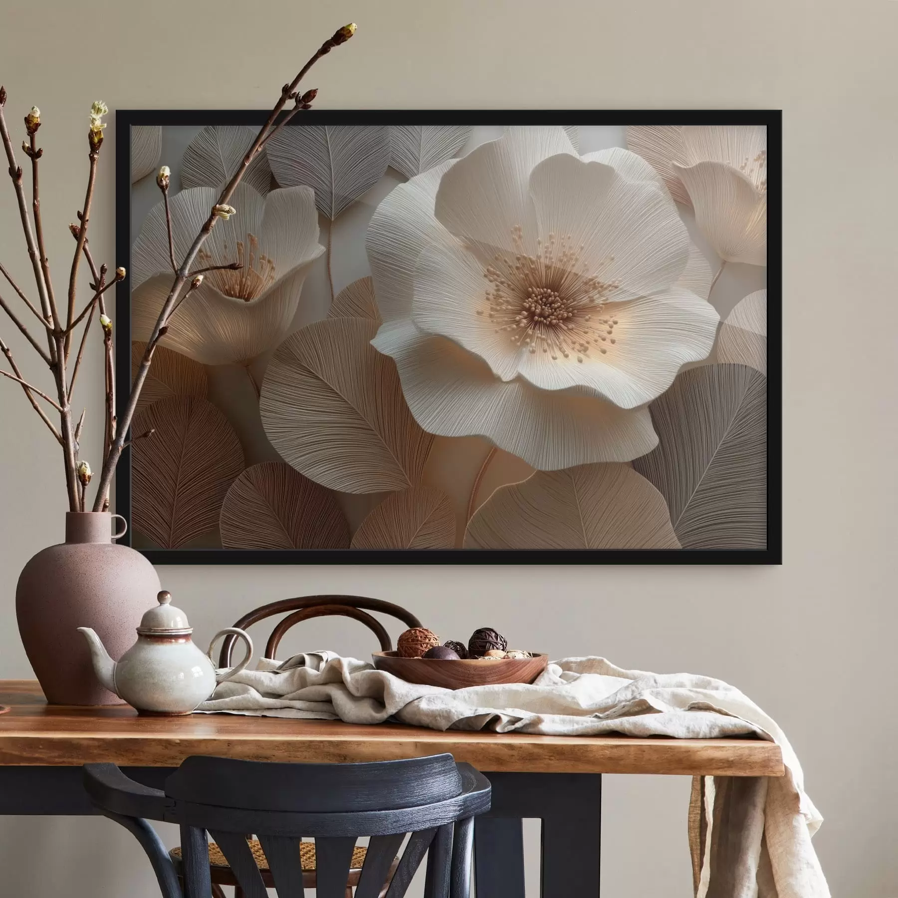 Fototapete Blumen und Blätter in warmen Farbtönen, übereinandergeschichtet f49218