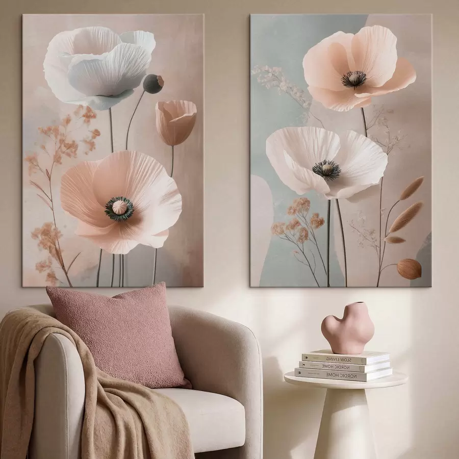 Fototapete Diptychon mit zarten Blumen in Pastelltönen m30486