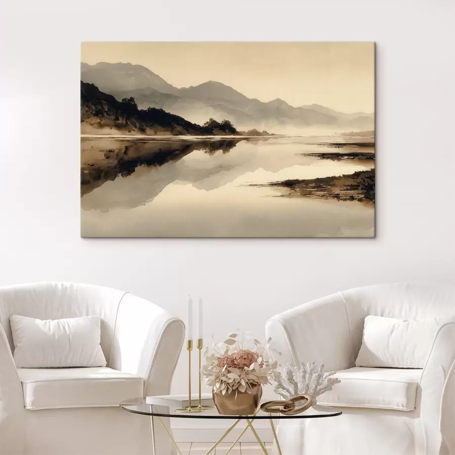 Fototapete Ruhige Berglandschaft mit Spiegelung im Wasser s49185