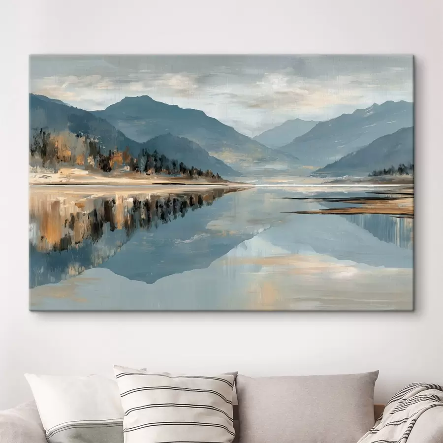 Fototapete Bergsee in sanften Blautönen s49187