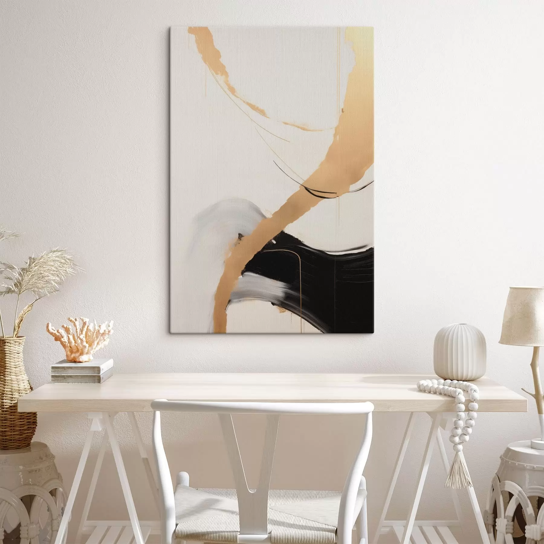 Fototapete Abstrakte Pinselstriche in Beige- und Schwarztönen s49189