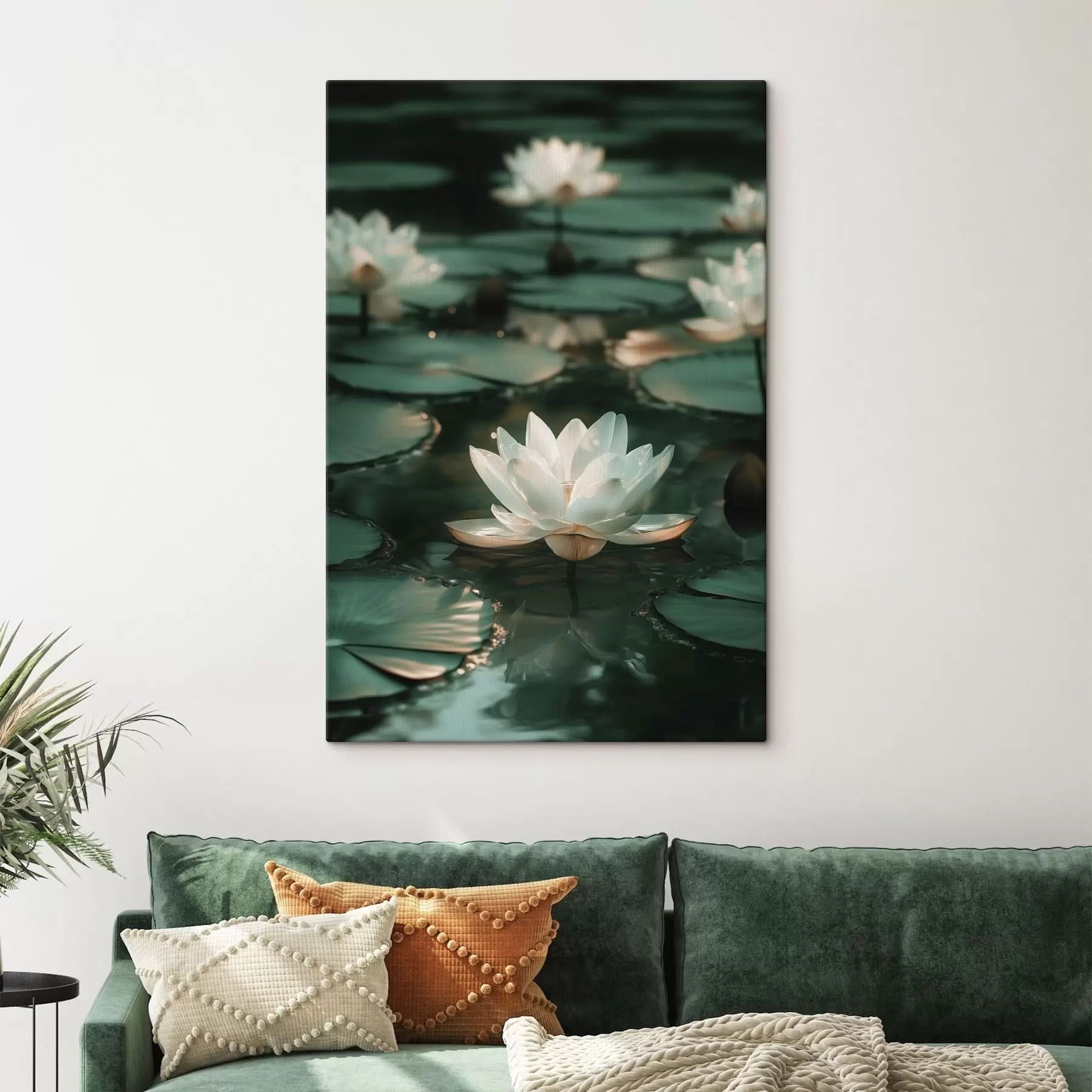 Fototapete Blasse Lotusblüten auf dunklem Wasser s49197