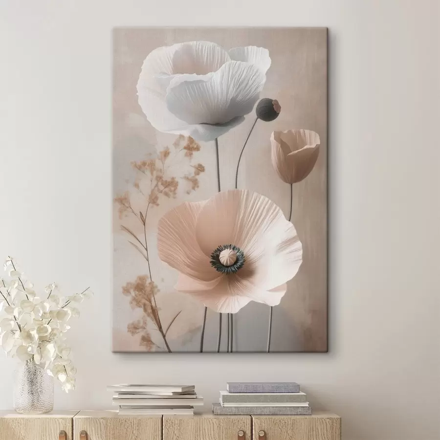 Fototapete Zarte Mohnblumen mit getrockneten Zweigen s49201