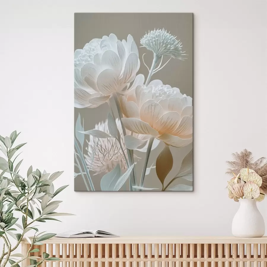 Fototapete Luftiges Arrangement aus pastellfarbenen Blumen s49210