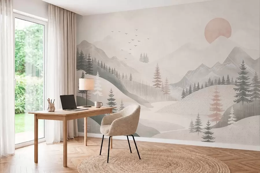 Fototapete Schlichte Berglandschaft mit Kiefern w05626