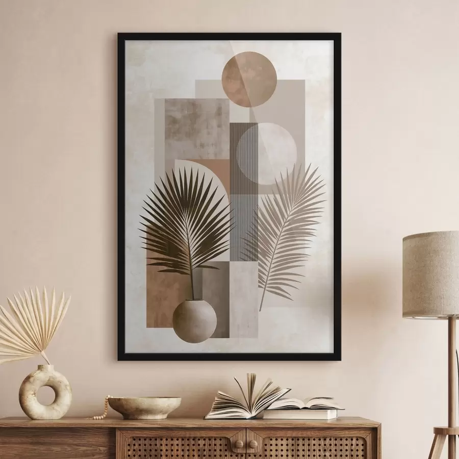 Fototapete Eine Abstraktion mit Blättern und geometrischen Formen f49120