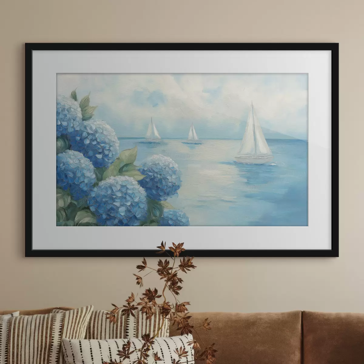 Poster Meereslandschaft mit Hortensien f49276