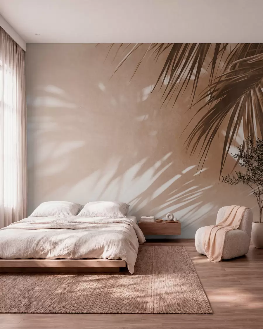 Fototapete Strukturierte Palmblätter mit Schatten, tropische Atmosphäre, Minimalismus w09890
