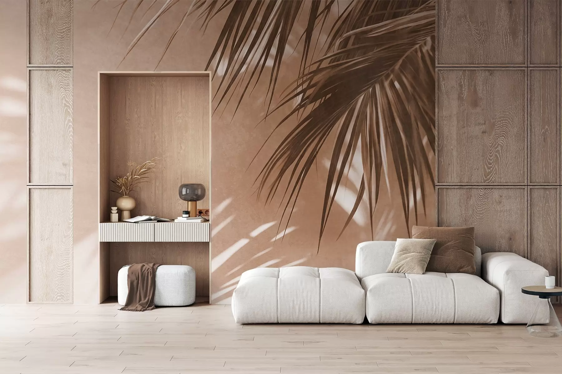 Fototapete Strukturierte Palmblätter mit Schatten, tropische Atmosphäre, Minimalismus w09890