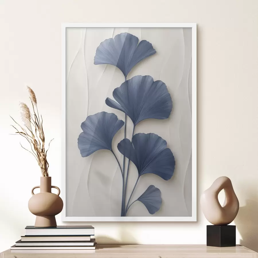 Fototapete Ginkgoblätter auf hellem Hintergrund, ein flaches Bild mit einer Nachahmung des Tiefeneffekts f49298