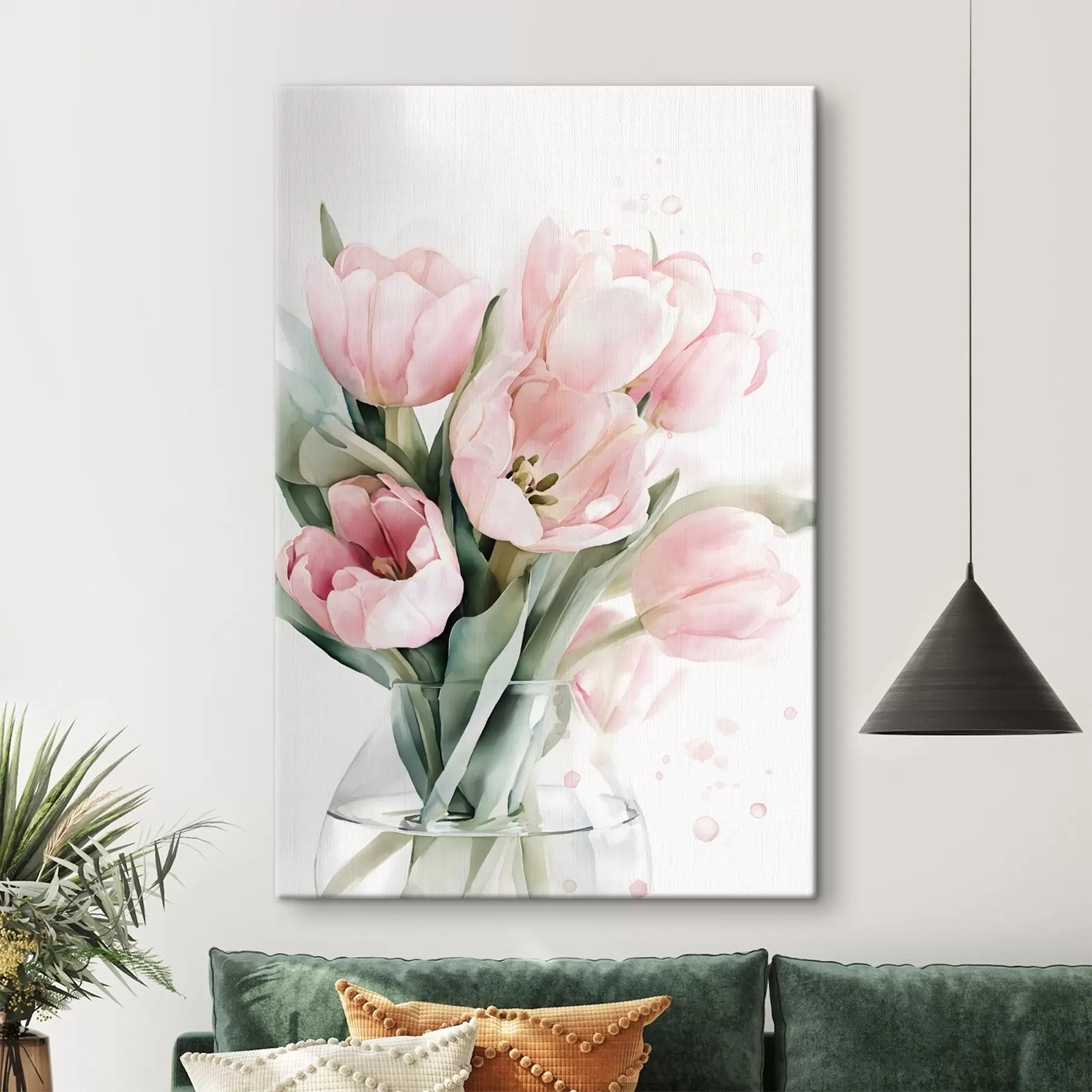 Fototapete Zarte rosa Tulpen im Aquarellstil s49225