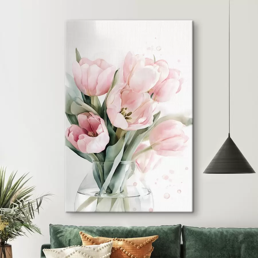 Fototapete Zarte rosa Tulpen im Aquarellstil s49225