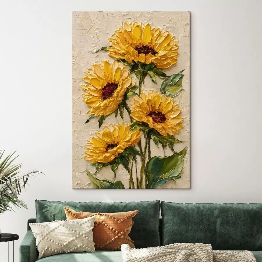 Fototapete Üppige Sonnenblumen im Impasto-Stil s49231
