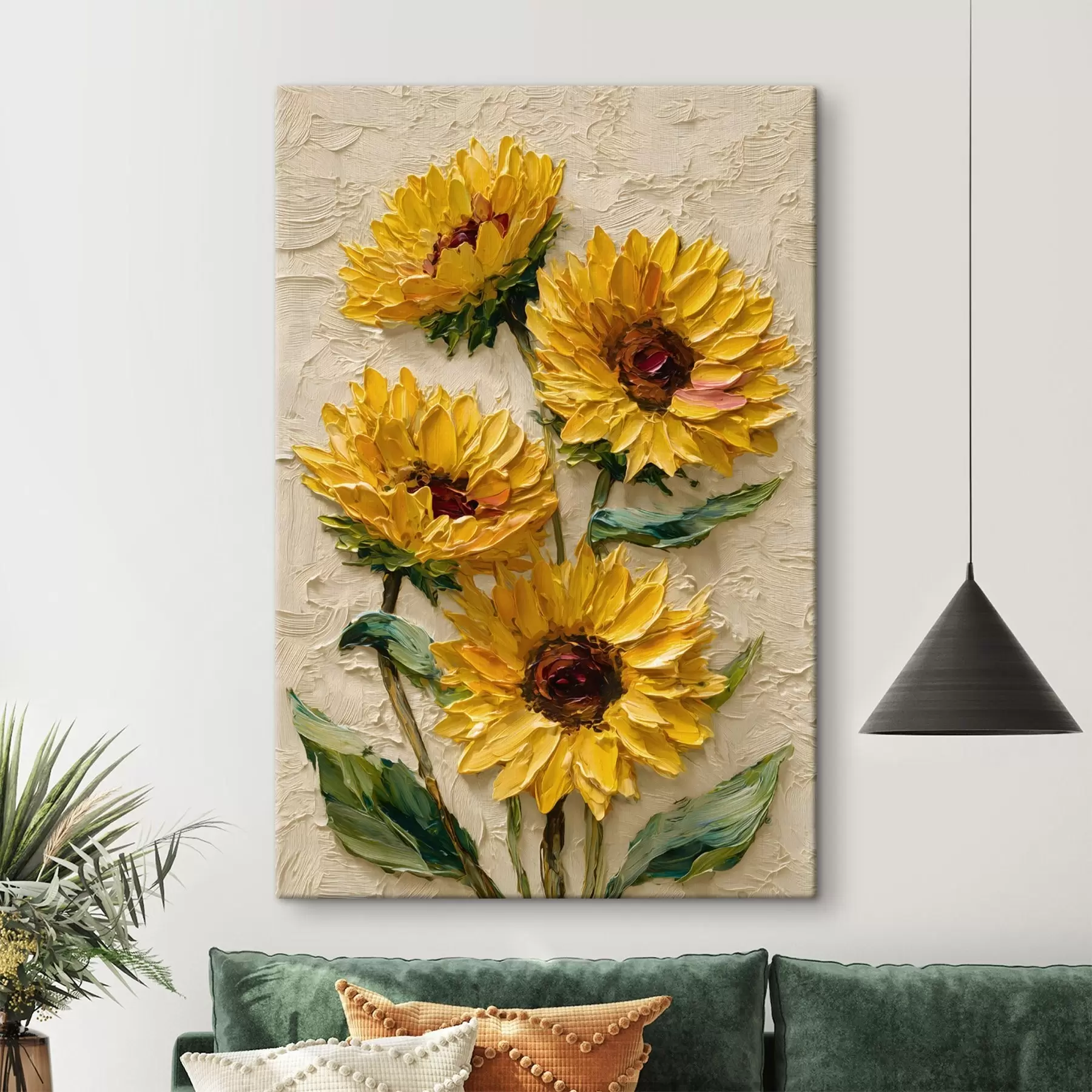 Fototapete Üppige Sonnenblumen im Impasto-Stil s49232
