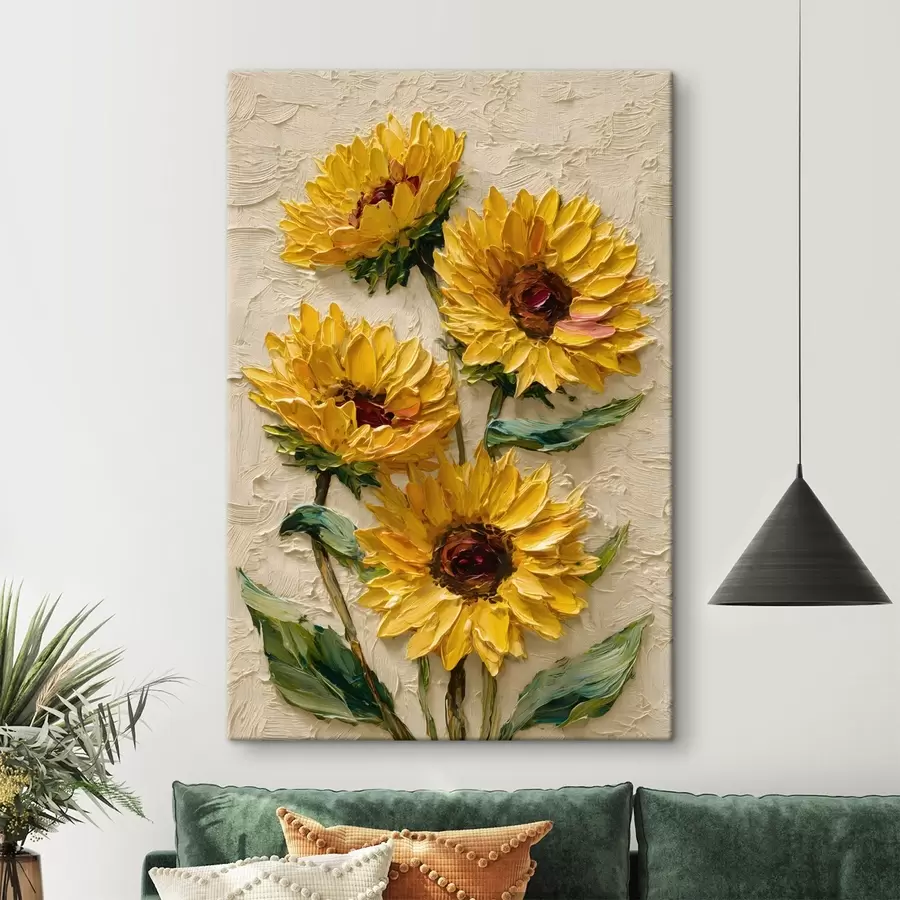 Fototapete Üppige Sonnenblumen im Impasto-Stil s49232