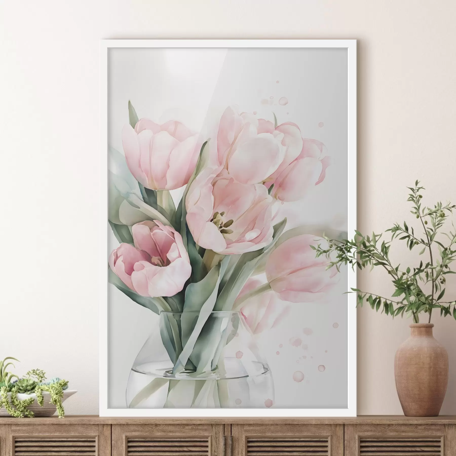 Fototapete Zarte rosa Tulpen im Aquarellstil f49225