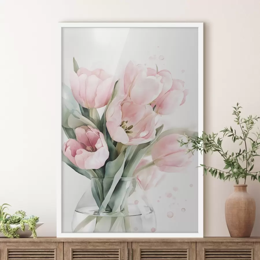 Fototapete Zarte rosa Tulpen im Aquarellstil f49225