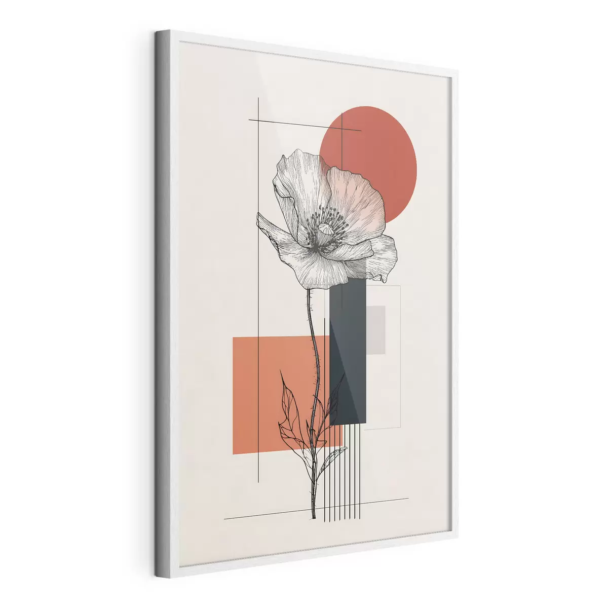 Poster Eine grafisch gestaltete Mohnblume vor einem geometrischen Hintergrund f49230