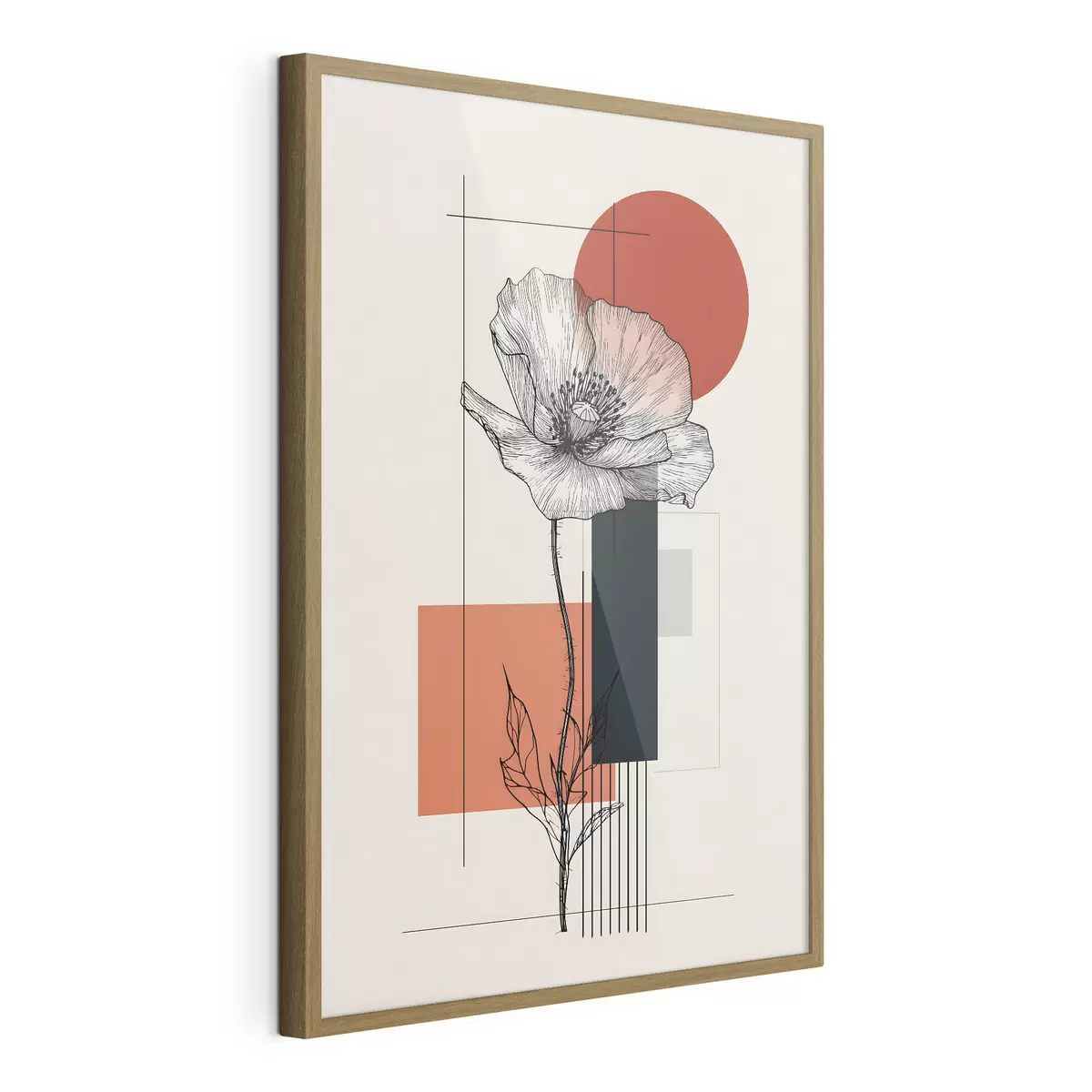 Poster Eine grafisch gestaltete Mohnblume vor einem geometrischen Hintergrund f49230