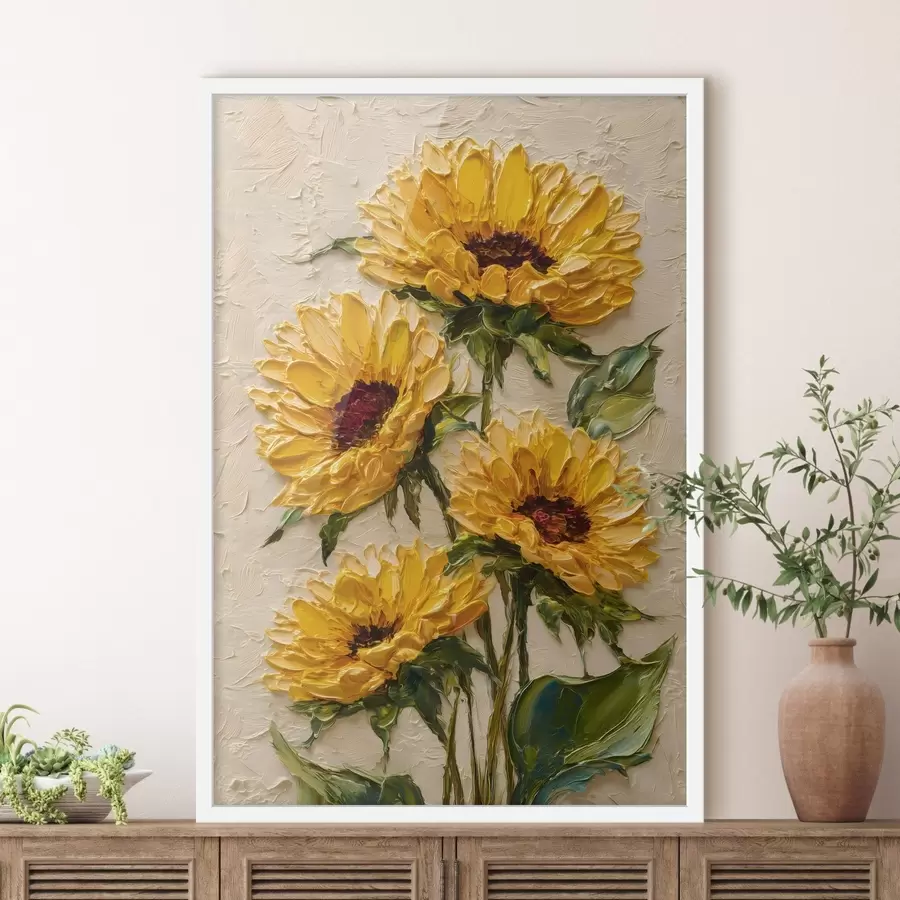 Fototapete Üppige Sonnenblumen im Impasto-Stil f49231