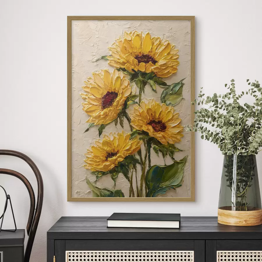 Fototapete Üppige Sonnenblumen im Impasto-Stil f49231