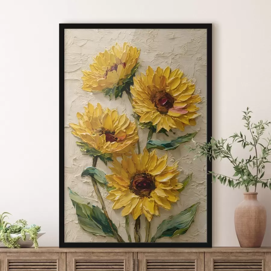 Fototapete Üppige Sonnenblumen im Impasto-Stil f49232