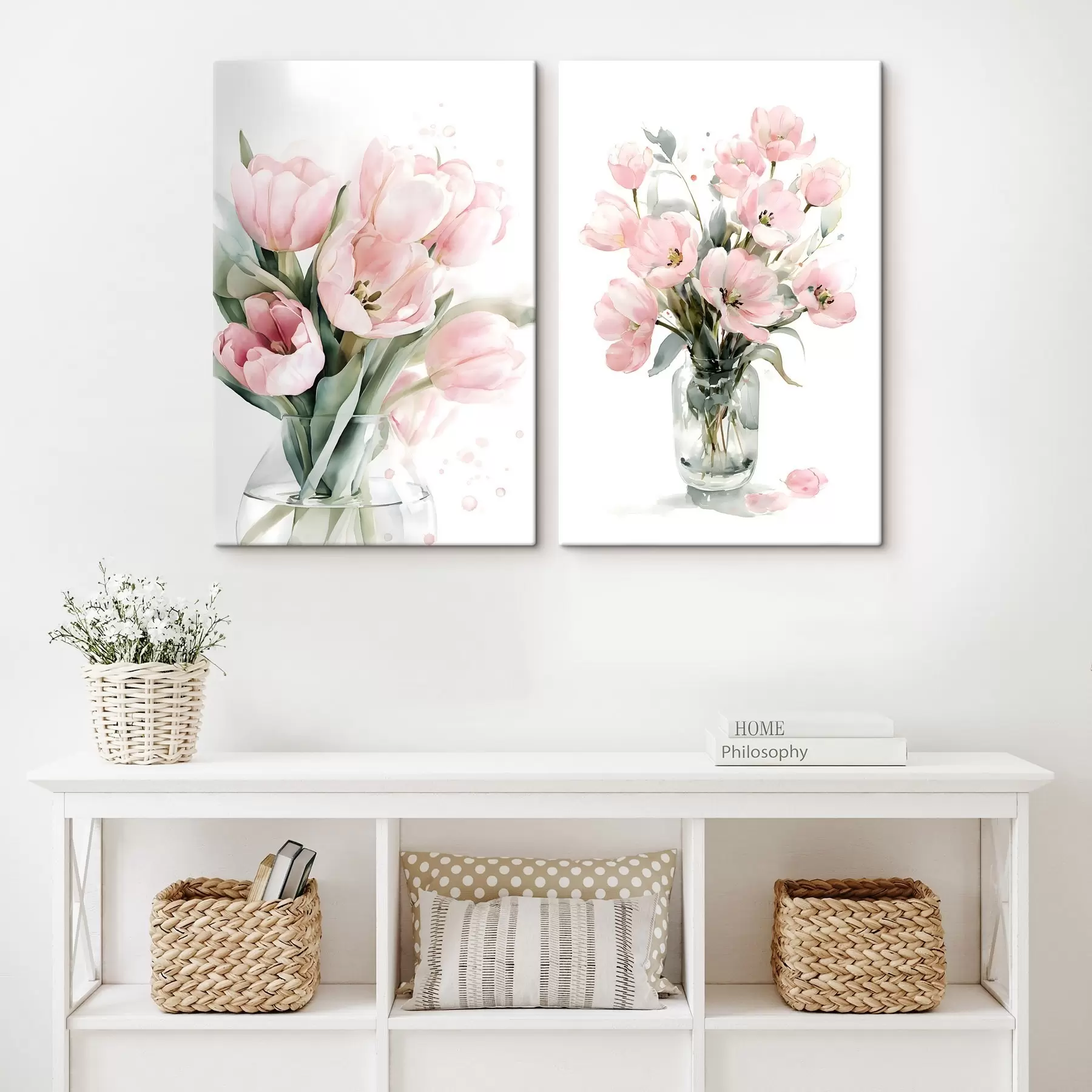 Fototapete Zarte rosa Tulpen im Aquarellstil m30531