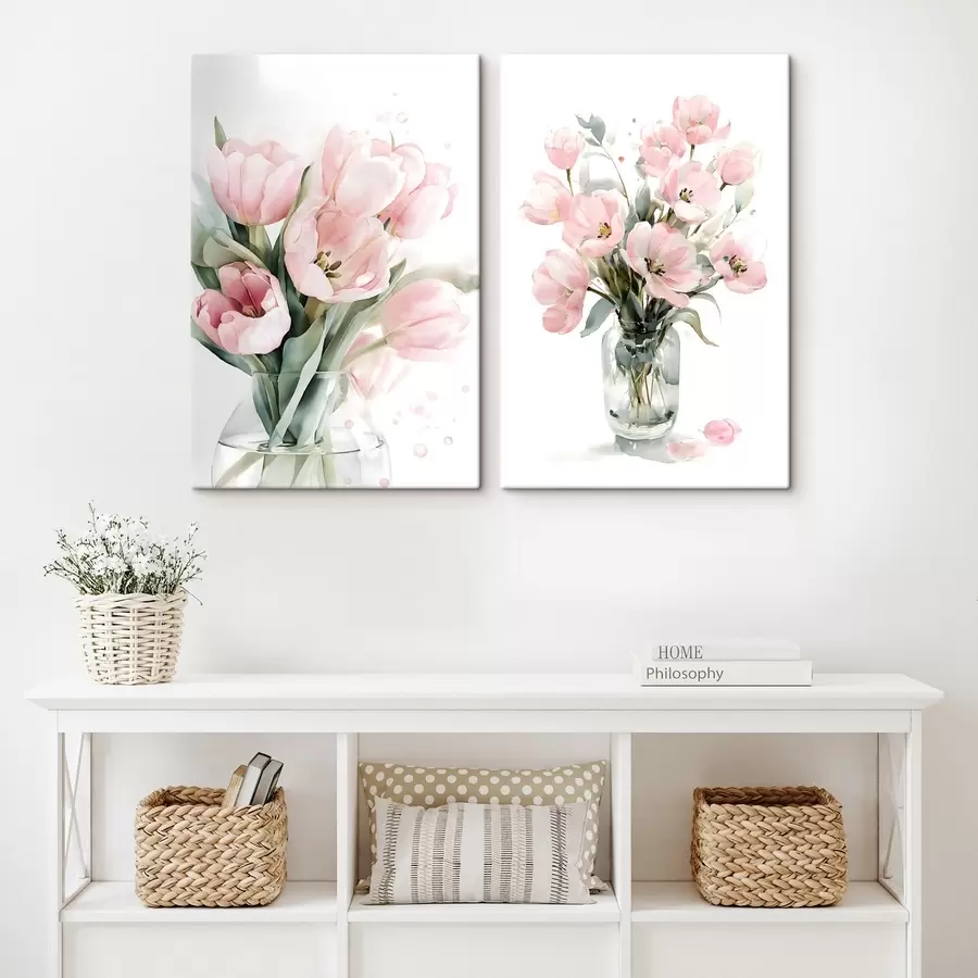 Fototapete Zarte rosa Tulpen im Aquarellstil m30531