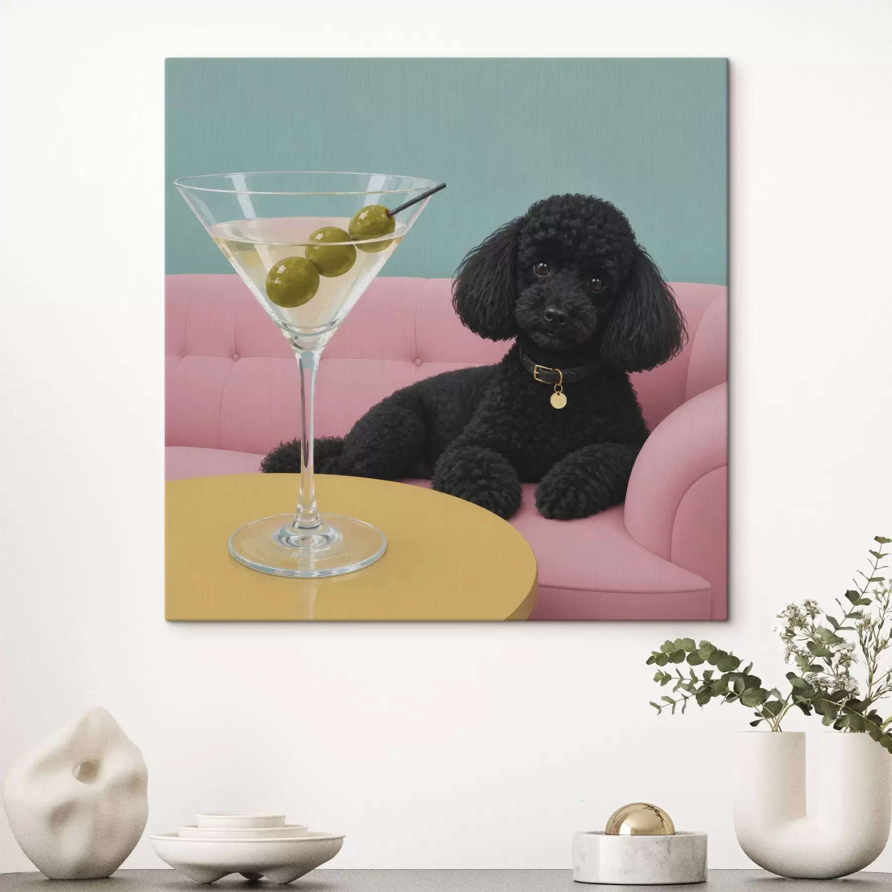 Fototapete Schwarzer Hund und Glas s49390