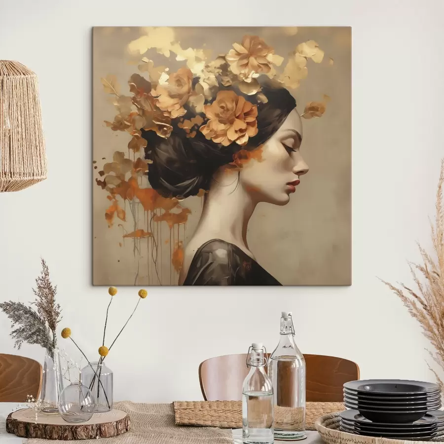 Fototapete Nachmalung: Mädchen mit Blumen im Haar s49401
