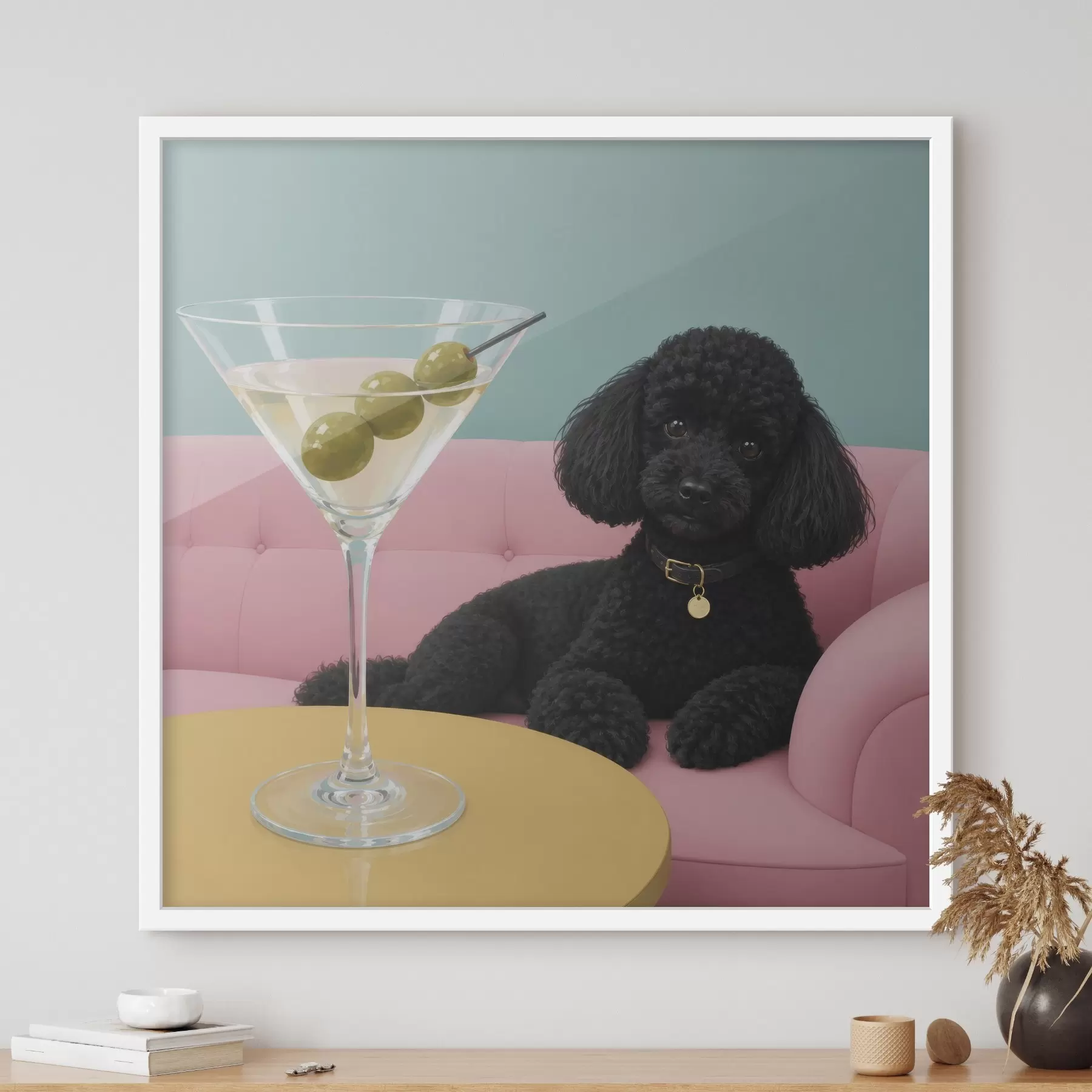 Fototapete Schwarzer Hund und Glas f49390