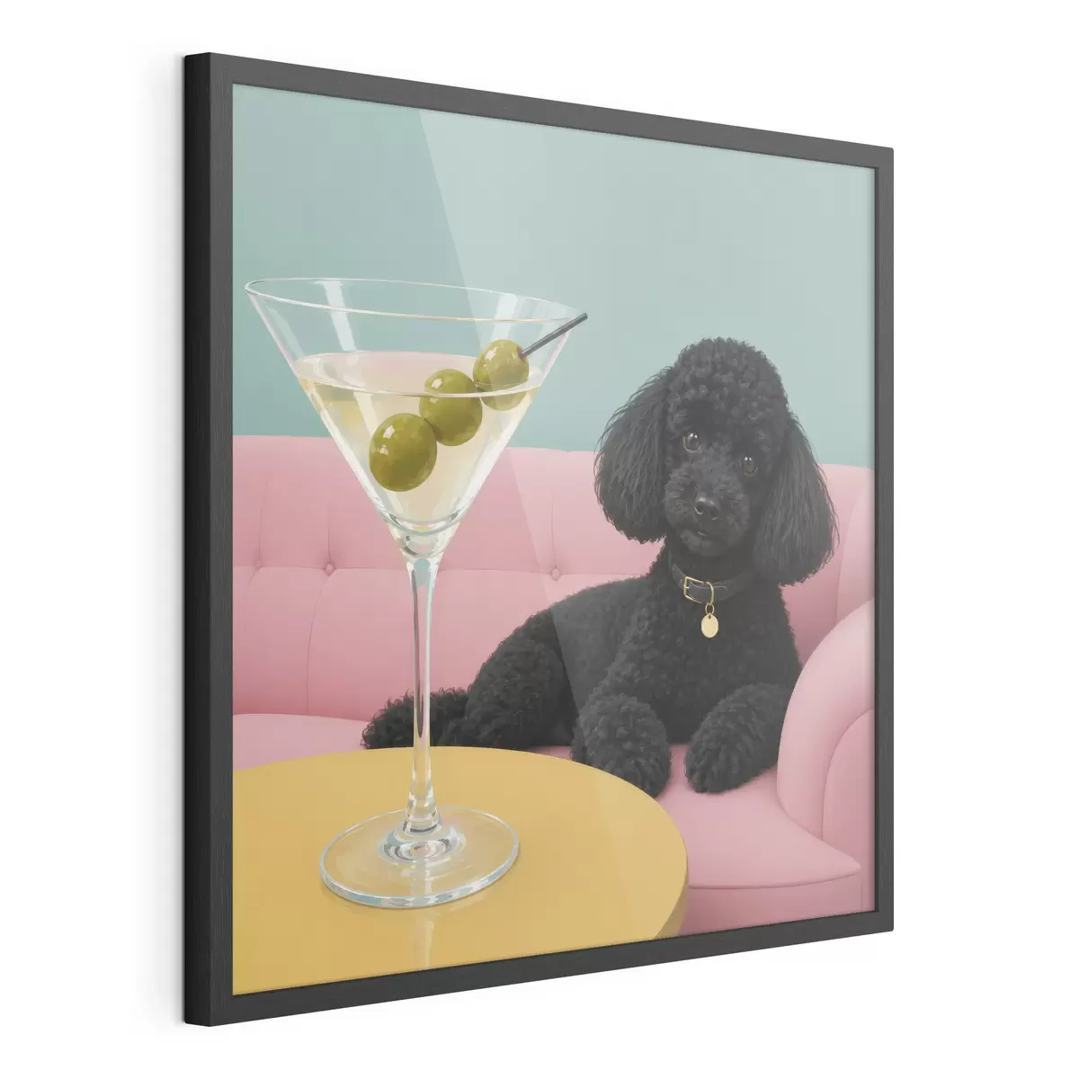 Poster Schwarzer Hund und Glas f49390