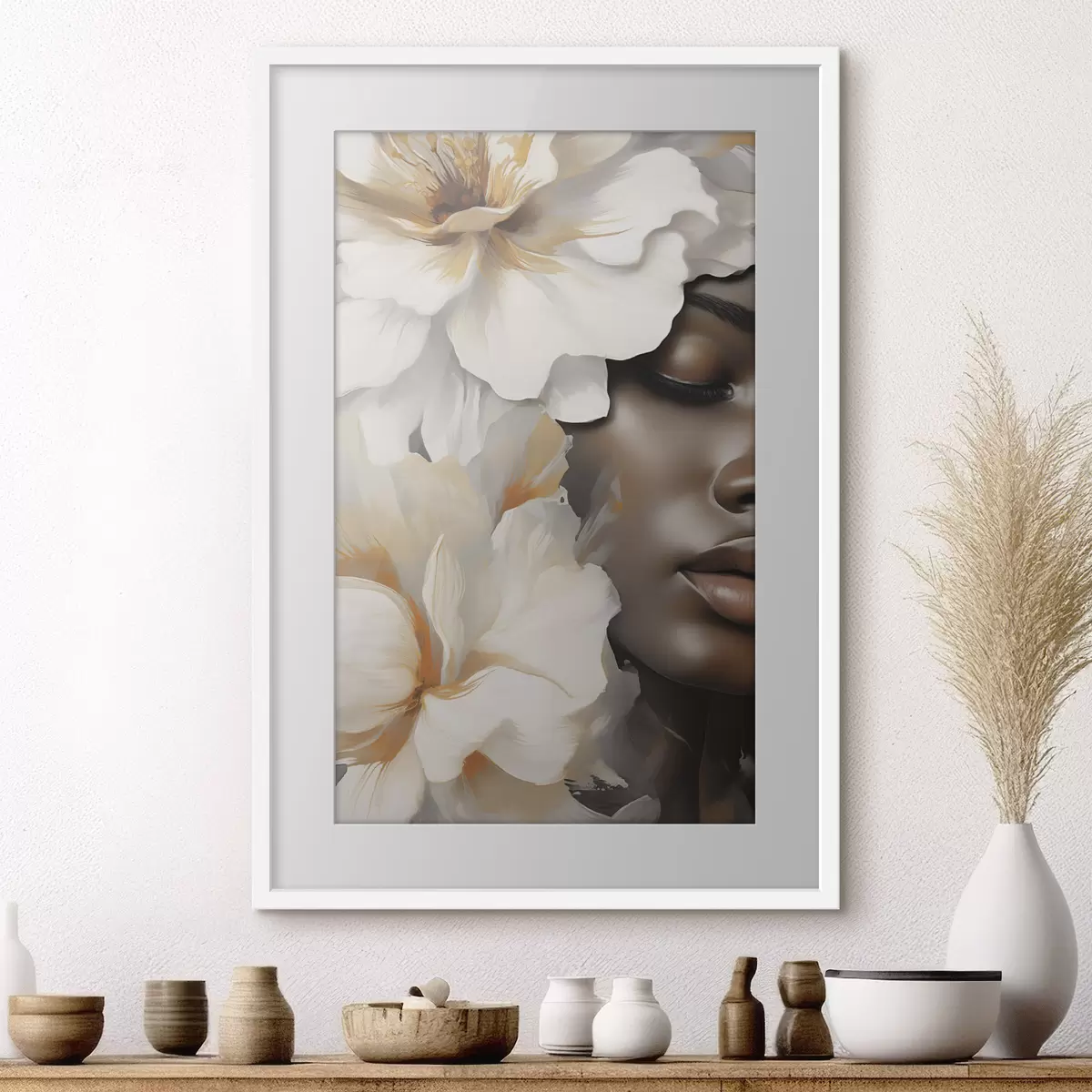 Poster Das Gesicht eines Mädchens in Blumen f49391
