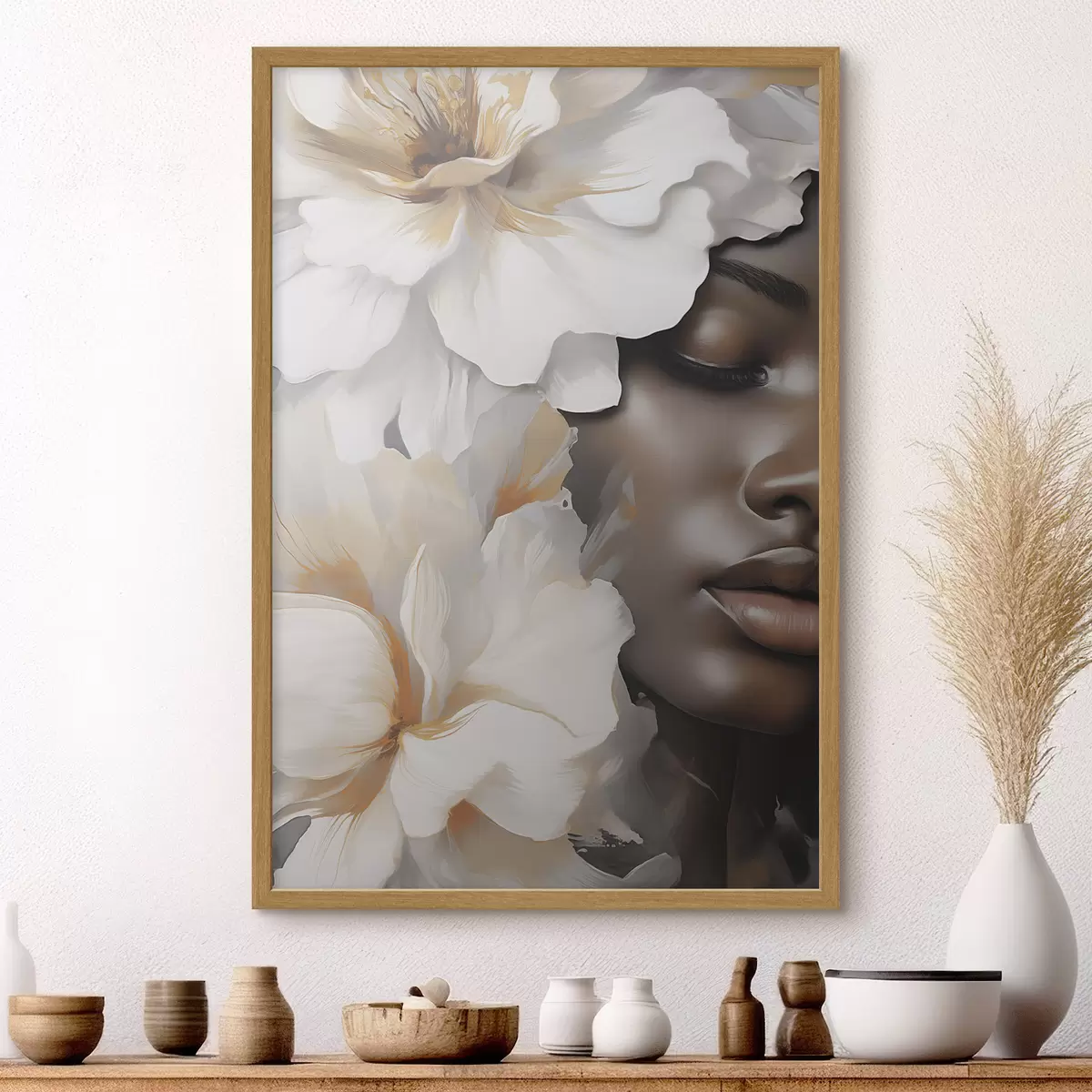 Poster Das Gesicht eines Mädchens in Blumen f49391