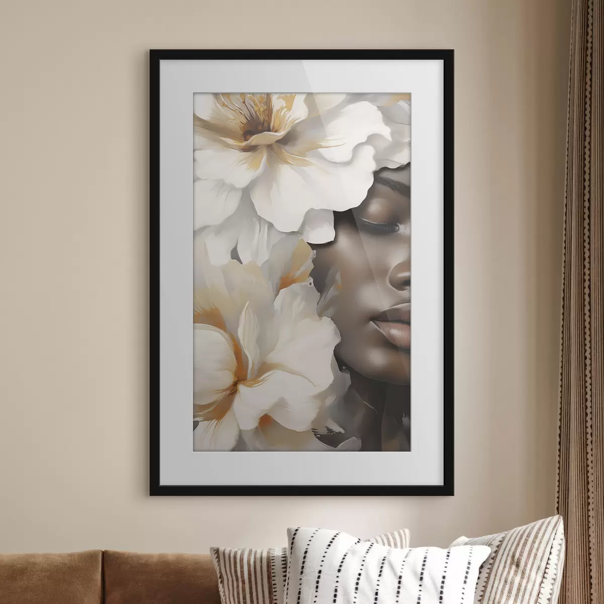 Poster Das Gesicht eines Mädchens in Blumen f49391