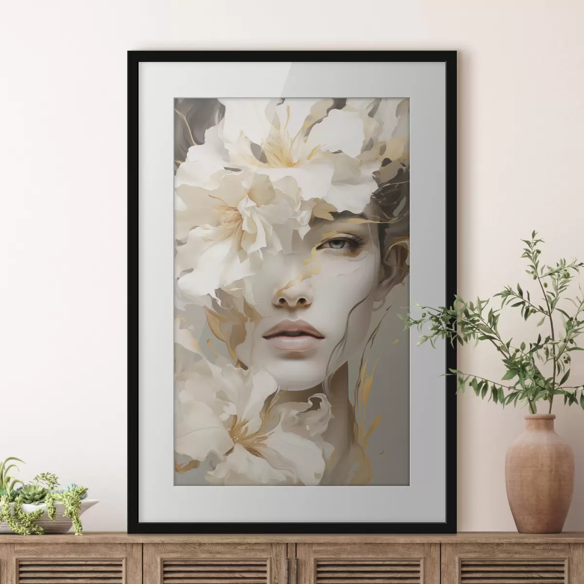 Poster Porträt eines Mädchens inmitten von Blumen f49392