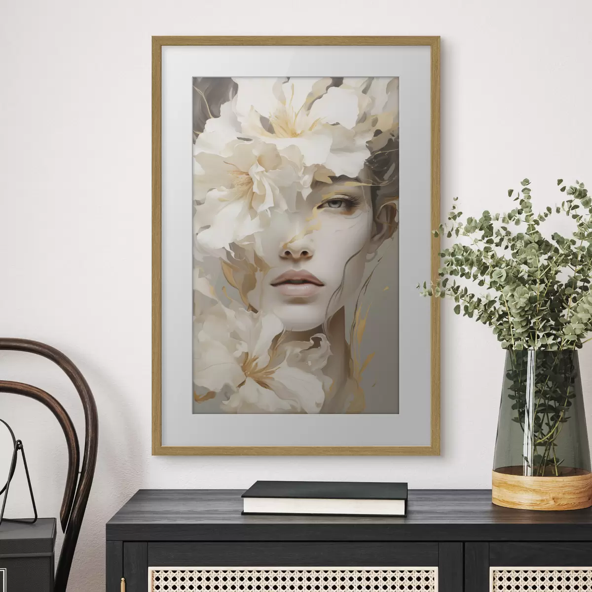 Poster Porträt eines Mädchens inmitten von Blumen f49392
