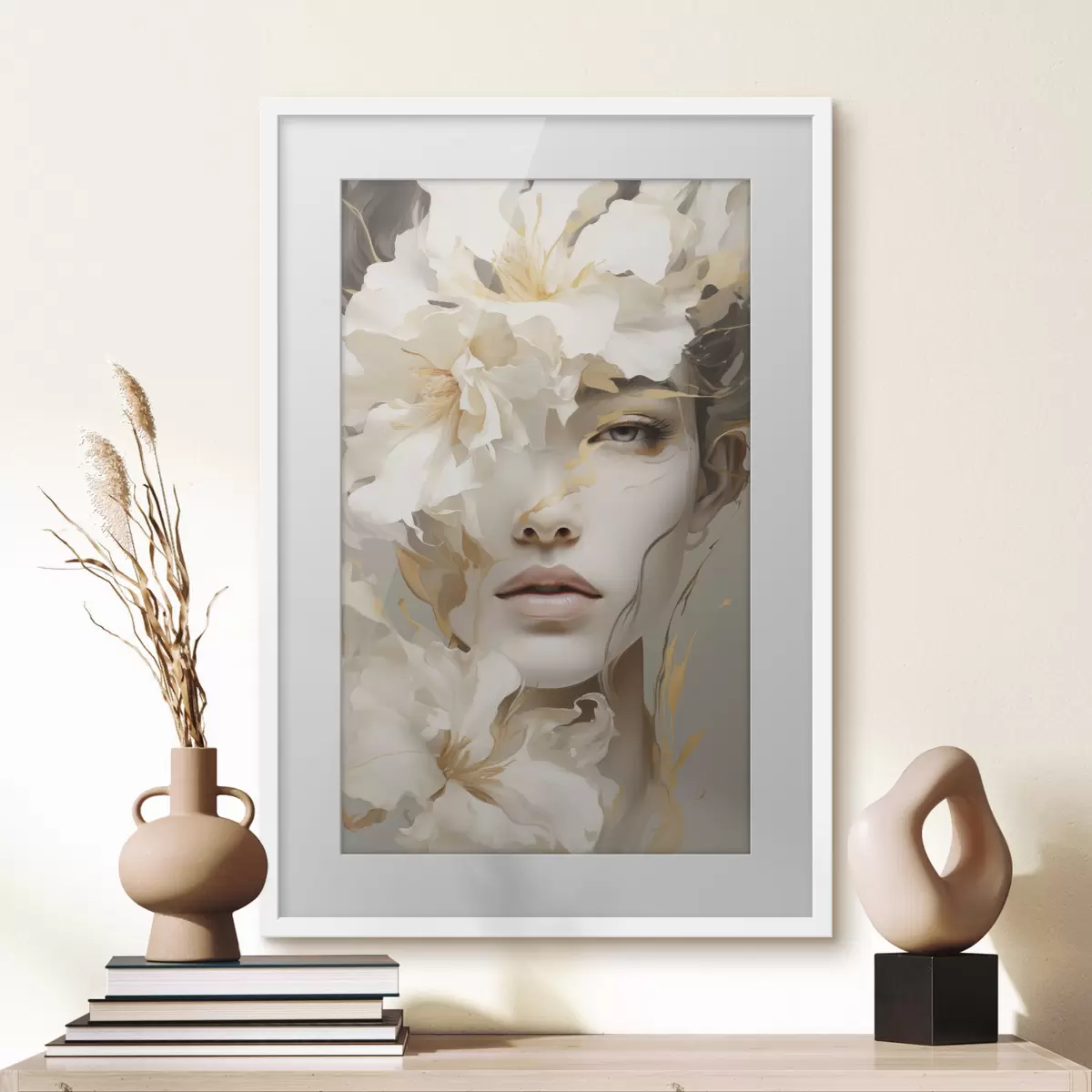 Poster Porträt eines Mädchens inmitten von Blumen f49392