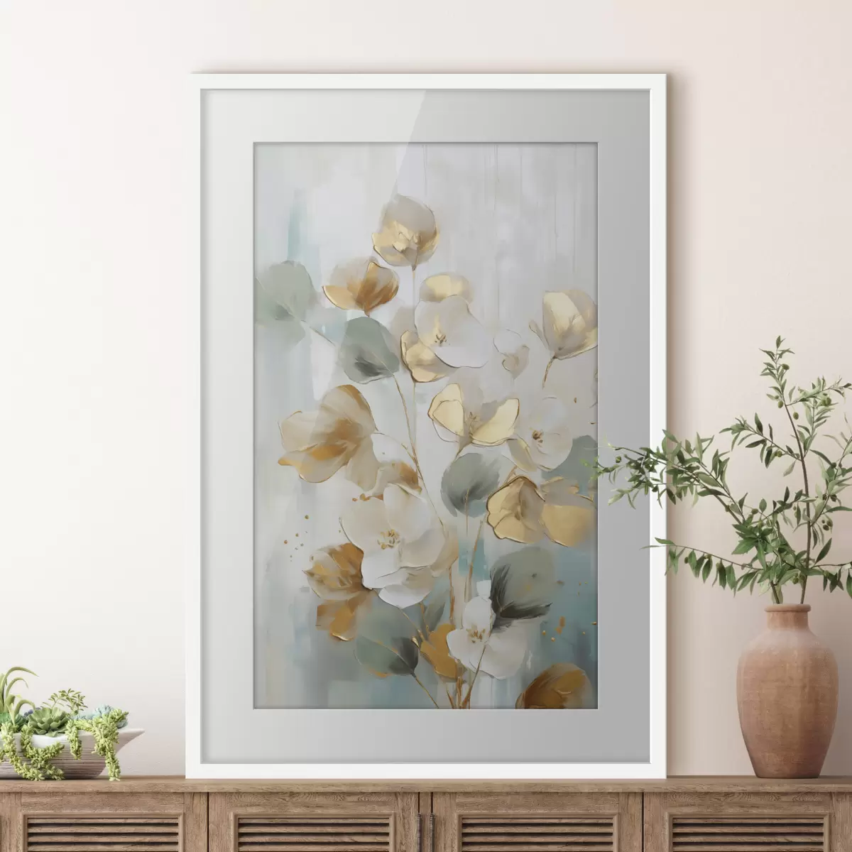 Poster Abstrakte Zweige mit gemalter Blattimitation f49399