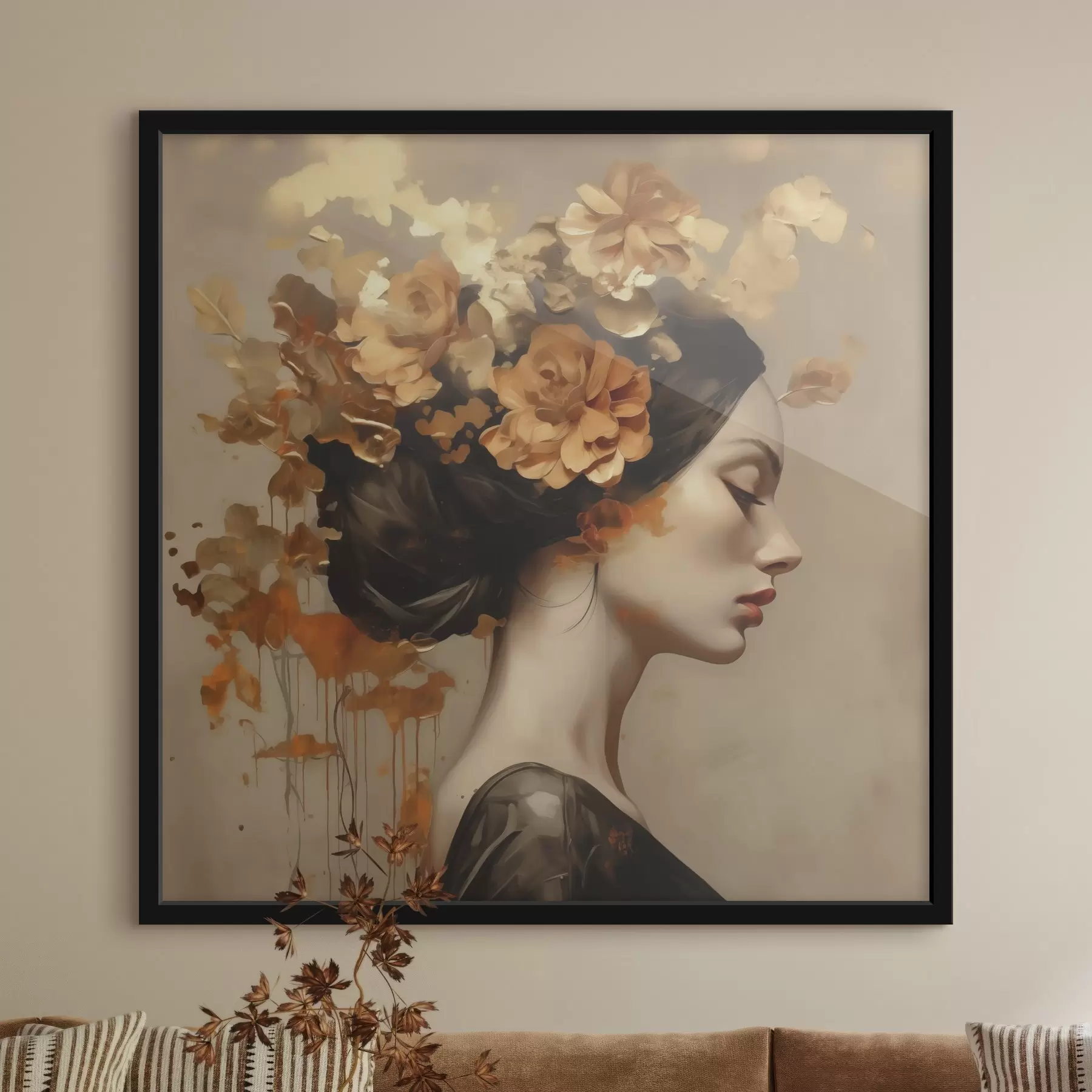 Fototapete Nachmalung: Mädchen mit Blumen im Haar f49401