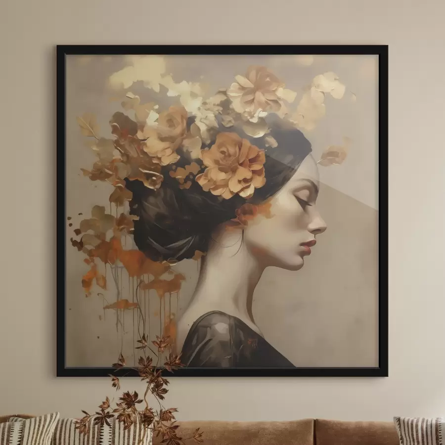Fototapete Nachmalung: Mädchen mit Blumen im Haar f49401