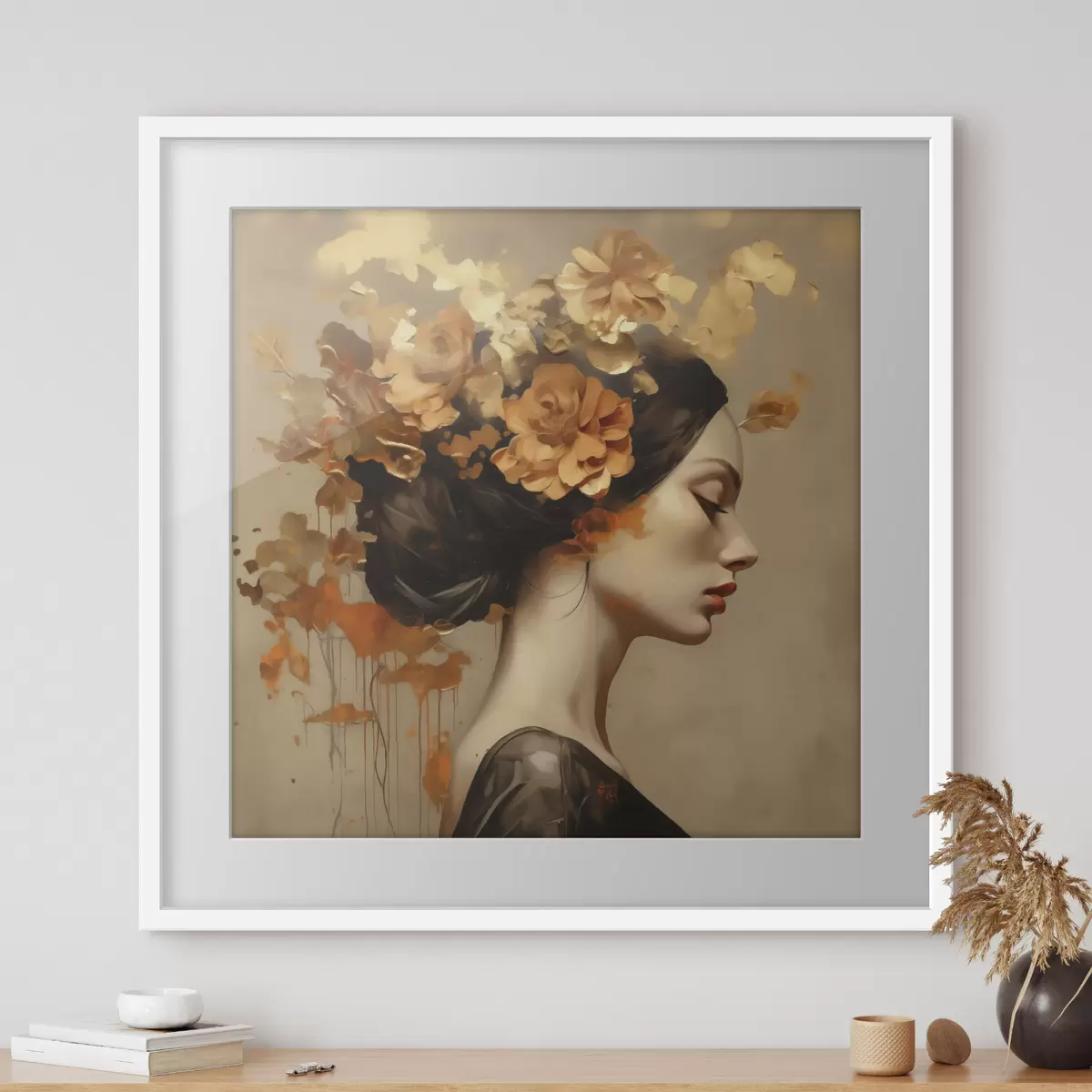 Poster Nachmalung: Mädchen mit Blumen im Haar f49401