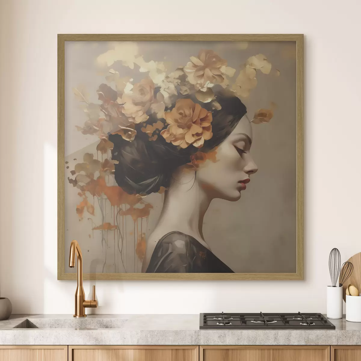 Poster Nachmalung: Mädchen mit Blumen im Haar f49401