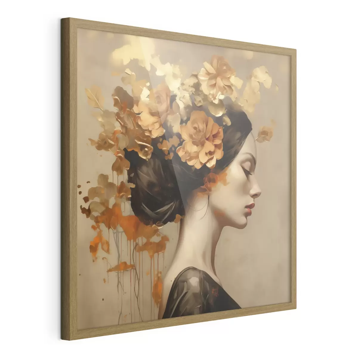 Poster Nachmalung: Mädchen mit Blumen im Haar f49401