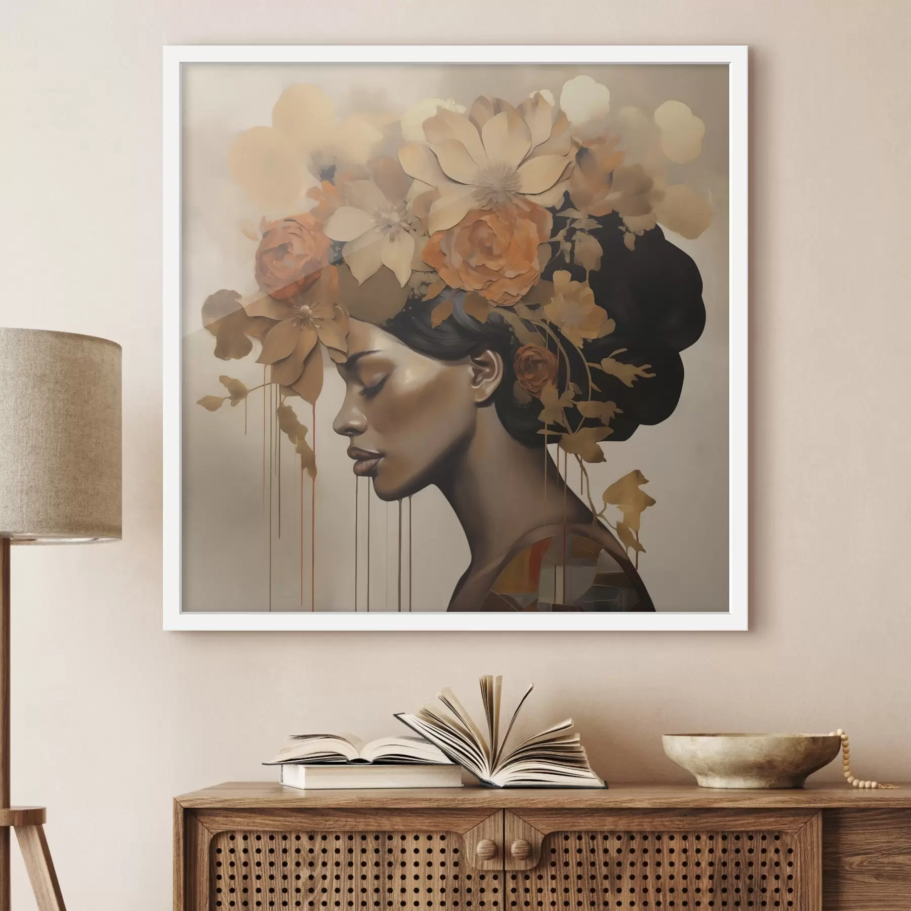 Fototapete Nachmalung: Mädchen mit Blumen im Haar f49402