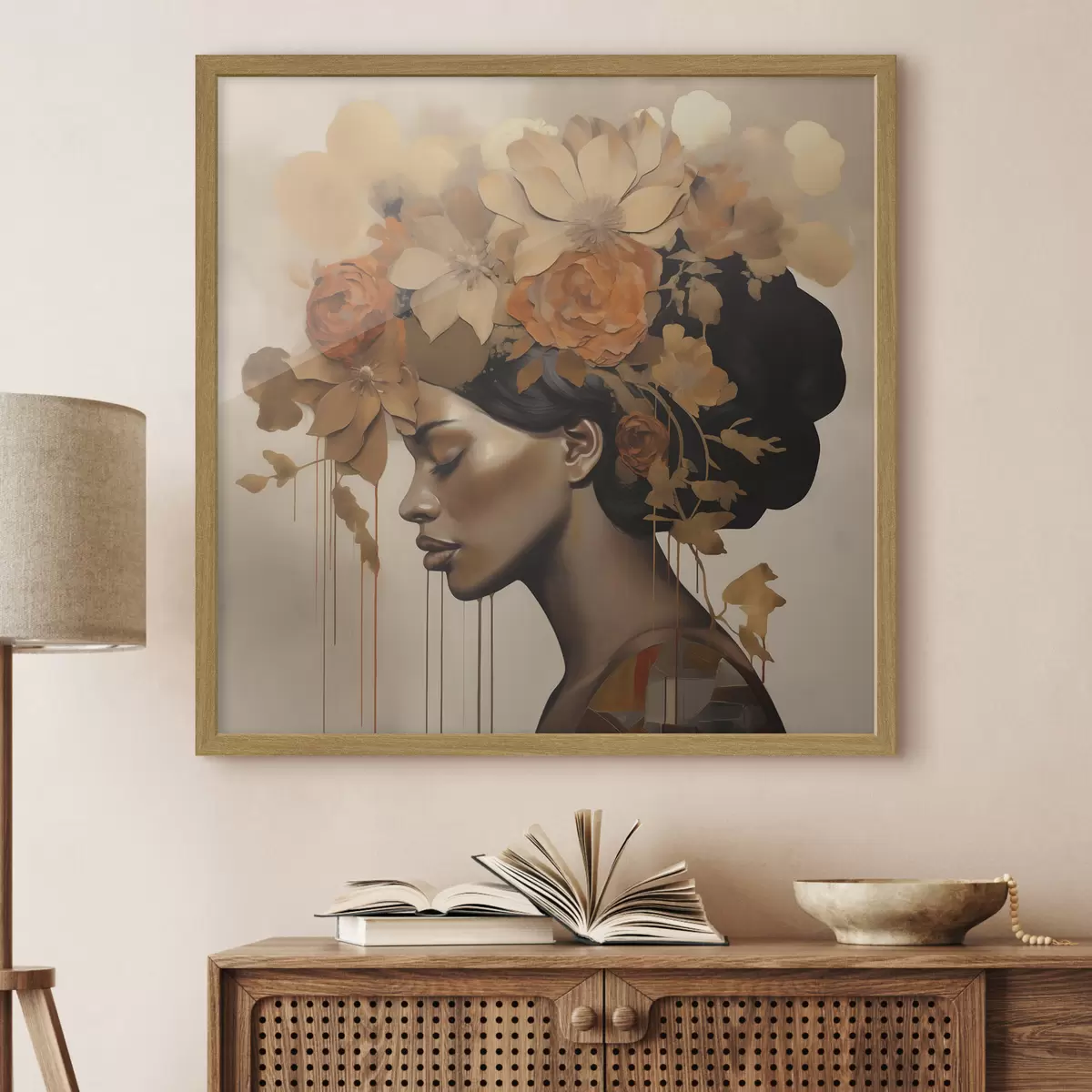 Poster Nachmalung: Mädchen mit Blumen im Haar f49402